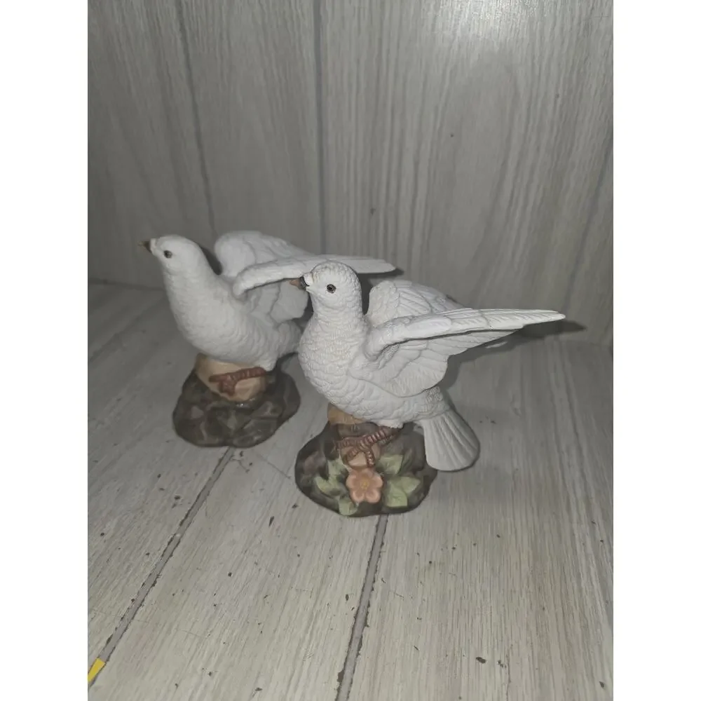 Vtg Ceramic White Love Doves On Dogwood Tree Branch Mexico Birds Heritage